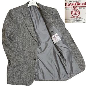 【希少XL相当!!】Harris Tweed ハリスツイード James Anderson メンズ テーラードジャケット ヘリンボーン ビジネス ウール100% グレー 