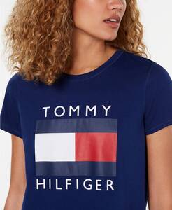 新品！トミーヒルフィガー/日本未！体型カバー裾裾結びロゴ半袖Tシャツ　XS、S、Ｍ、L　Tommy Hilfiger サイズ選択！ネイビー