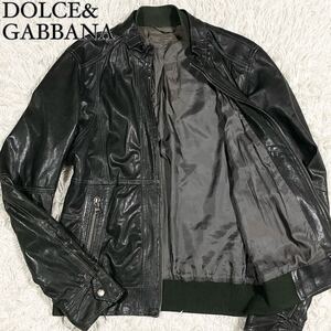 【美品】ドルチェ&ガッバーナ DOLCE&GABBANA 【圧倒的王者】 シングルライダース レザージャケット ブラック メンズ 48 秋冬 アウター