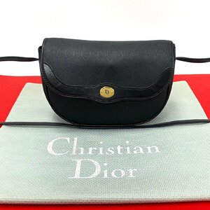 極 美品 Christian Dior ディオール ヴィンテージ ハニカム 柄 ロゴ 金具 レザー ショルダーバッグ ポシェット サコッシュ ブラック 29770