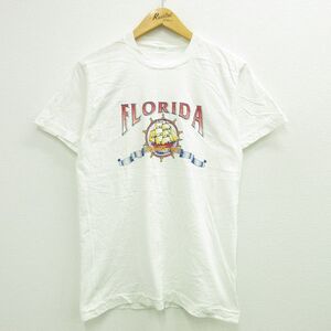 【50%OFF】S/古着 半袖 ビンテージ Tシャツ メンズ 90s フロリダ サンシャインステート 船 クルーネック 白 ホワイト 23jul19 中古 5OF