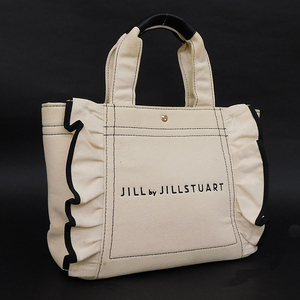 1円 ■ 極美品 ジルスチュアート ハンドバッグ ベージュ系×ブラック系 キャンバス 小さめ JILLSTUART ■E.Agg.zE-23