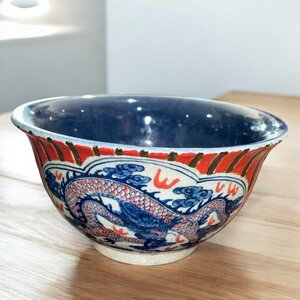 (FU10) 中国買付品 鳳凰 龍 刻印あり 縁起物 大鉢 食器 当時物 アンティーク 骨董