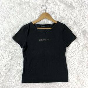 カルバンクラインジーンズ 半袖Tシャツ ブラック 黒 ビジュー コットン M YA6796