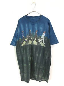 古着 90s The Beatles 「ABBEY ROAD」 メンバー フォト ミュージック バンド タイダイ Tシャツ XL位