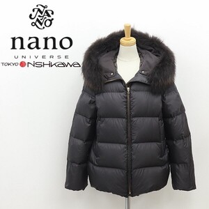 ◆nano&co ナノユニバース×西川ダウン チャイニーズラクーンファー付 フーデッド ダウン ジャケット チャコールグレー 38