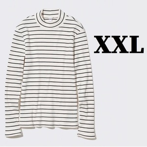 即決 未使用 XXL 大きいサイズ◆ リブハイネックボーダーT（長袖） ◆ NATURAL