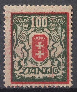 1922年自由都市ダンツィヒ 紋章図案切手 100M