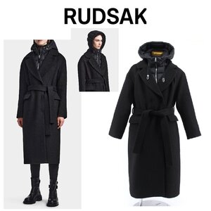 25万新品本物限定品◆RUDSAK◆L◆レイヤード風着脱ダウンフーディ―付きウールブレンドコート【ルドサック】 1円