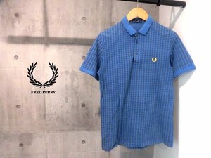 FRED PERRY フレッドペリー M4153 ドット総柄 ポロシャツ 40/月桂樹刺繍 半袖シャツ/メンズ/青 ブルー