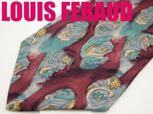 OB 201 ルイフェロー LOUIS FERAUD ネクタイ 赤 緑系 植物柄 コインドット プリント