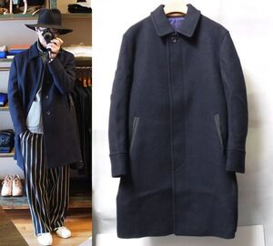 SCYE BASICS Wool Cashmere Melton Soutien collar Coat ステンカラー コート 36 紺