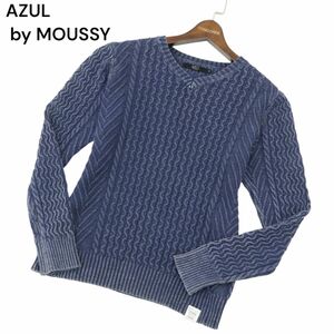 AZUL by MOUSSY アズール マウジー ウォッシュ加工★ Vネック ニット セーター Sz.M　メンズ ネイビー　A4T01298_2#L