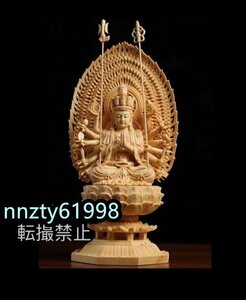 高品質 仏教美術 千手観音菩薩 総檜材 精密彫刻 仏教工芸品 仏壇仏像 仏師で仕上げ品 高さ50cm