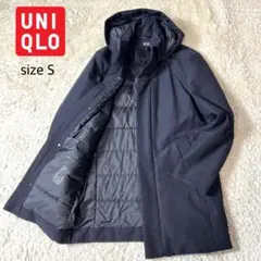 【極美品】UNIQLOユニクロ ハイブリッドダウンコート ネイビー Sサイズ