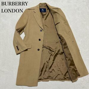 極美品!バーバリーロンドン アンゴラ混ウール BURBERRY LONDON 裏地総ロゴ 総裏仕立て チェスターコート ロング丈 メンズ キャメル M