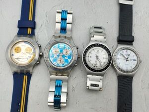 R6-86 1円～ 不動品※微かに生活臭あり スウォッチ Swatch クオーツ クロノグラフ デイト デイデイト 腕時計 メンズ まとめて 4点セット