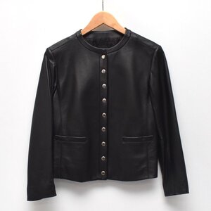 【美品】23区 ラムレザー 羊革 ノーカラー ジャケット ブルゾン SIZE:32 [S107461]