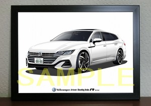 希望ナンバー フォルクスワーゲン アルテオン シューティングブレーク R-line デジタルイラスト自動車アートA4 VW