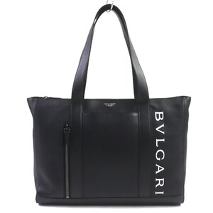 極美品▼BVLGARI ブルガリ FRAGMENT フラグメント 290777 ロゴプリント レザー トートバッグ ブラック 保存袋付き イタリア製 メンズ