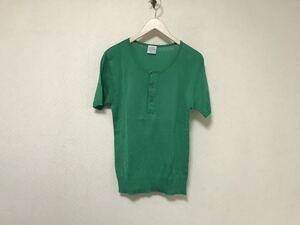 美品本物ルトロワLetroyesコットンニットヘンリーネック半袖Tシャツメンズサーフアメカジミリタリービジネススーツフランス製グリーン緑L