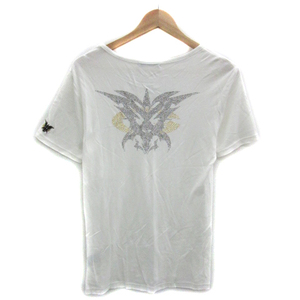シェラック SHELLAC × VARTIX バティックス Tシャツ カットソー 半袖 Vネック ビーズ シルク混 46 S マルチカラー 白 ホワイト メンズ