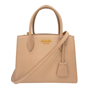 プラダ PRADA サフィアーノ 2wayハンドバッグ 1BA284 ピンクベージュ×ブラック サフィアーノレザー ハンドバッグ レディース 中古