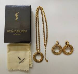 YVES SAINT LAURENT フェイクゴールド ネックレス＆イヤリング 箱付き イブサンローランコレクション