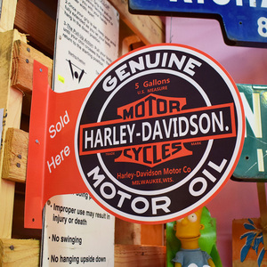 フランジ 看板 ハーレーダヴィッドソン HARLEY DAVIDSON ハーレーダビッドソン バイク サイン 両面看板 アメリカン雑貨 ガレージ