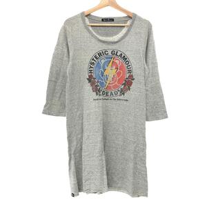 ◆HYSTERIC GLAMOUR ヒステリックグラマー 長袖ワンピース サイズ:F◆ グレー 綿 レディース ヒスベア トップス