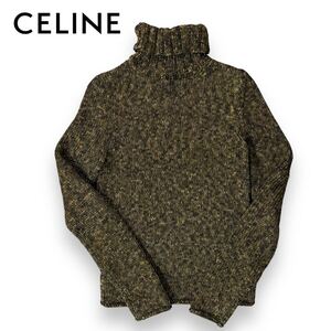 【美品】CELINE セリーヌ シルク ローゲージ リブ編み タートルネック セーター ニット ブラウン カーキ Mサイズ イタリア製 希少品 最高級