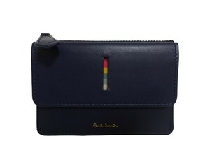 新品未使用 正規品 ポールスミス Paul Smith コインケース パスケース 定期入れ カットアウトレインボー 牛革 ネイビー PWV472-30 