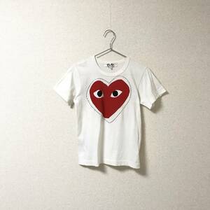 ★プレイコムデギャルソン PLAY COMMEdesGARCONS★AD2007 ラインストーン ハート プリント 半袖 Tシャツ カットソー 白 ホワイト size S