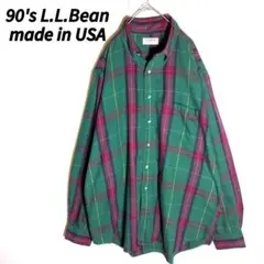 90s USA製 エルエルビーン オンブレチェック シャツ XL 緑 赤