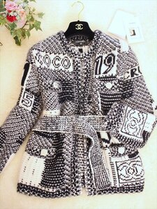 新品同様☆CHANEL【シャネル】カシミヤ100％ニットカーディガン ジャケット☆白黒☆36☆S☆ベルト付☆厚手☆ココマーク☆ロゴ☆レディース