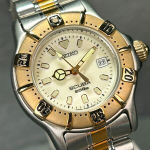 超美品 SEIKO セイコー SCUBA スキューバ 200m 7N85-0040 腕時計 クオーツ アナログ ダイバーズウォッチ 回転ベゼル ゴールド 電池交換済み