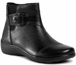 送料無料 Clarks 23cm アンクル ブーツ レザー 革 ブラック 黒 シルバー ジッパー コンフォート ブーティー パンプス スニーカー AAA204