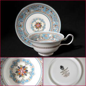 【WEDGWOOD/ウェッジウッド】フロレンティーン ターコイズ『ティーカップ＆ソーサー１客(ピオニー)』《美品》イギリス/高級/BVT3840