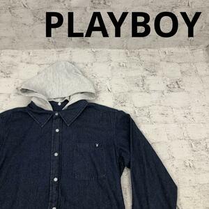 PLAYBOY プレイボーイ フード付き長袖デニムシャツ W13578