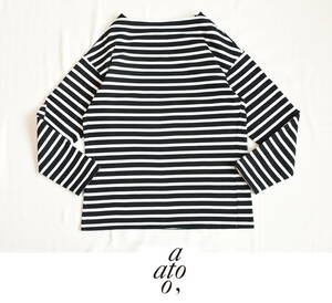 ato（アトウ）バスクボーダーシャツ size48　ブラック×ホワイト カットソー 日本製 made in japan　