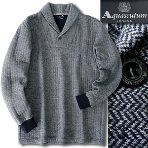 新品 アクアスキュータム ヘリンボーン キルト 中綿 ショールカラー スウェット S 紺 【I47707】 Aquascutum LONDON 秋冬 メンズ ブルゾン