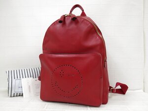 ◆美品◆Anya Hindmarch アニヤハインドマーチ◆スマイリー◆カーフ レザー 本革◆リュック サック バックパック◆レッド G金具◆A9519