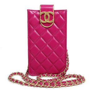 （未使用　展示品）シャネル CHANEL マトラッセ ココマーク スマホ フォンホルダー ショルダーバッグ ラムスキン レザー ピンク AP2981