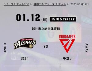 1月12日 越谷アルファーズ 千葉ジェッツ チケット 1階 エンド席（ホーム側） 1枚 bリーグ 