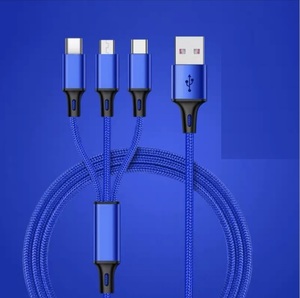 送料無料☆3in1 充電ケーブル ブルー☆iPhone タイプc type-c Android Micro USB 充電器 ケーブル 1m Lightning ライトニング ケーブル
