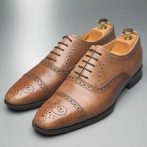 W2143//*オンリー/ONLY×メルミン/MEERMIN*メンズ6.5/セミブローグ/ストレートチップ/キャップトゥ/レザーシューズ/革靴/茶/ブラウン