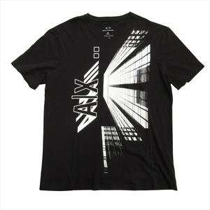 美品 アルマーニエクスチェンジ A/X ARMANI EXCHANGE Vネック Tシャツ カットソー ビル プリント ロゴ S 黒 ブラック メンズ※