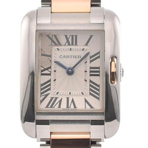 値下 カルティエ CARTIER W5310019 タンクアングレーズ SM SS/K18PG クォーツ レディース 良品 E#133163