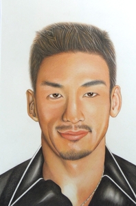 〇色鉛筆画・宅配８０サイズ・人物画 スポーツ選手 サッカー選手 日本代表 (235×350) 絵画 中田英寿 イラスト 