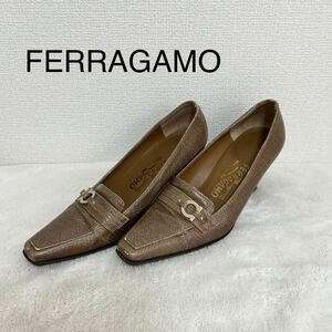 FERRAGAMO フェラガモ キャメル色 約22.5cm レディース THR-91